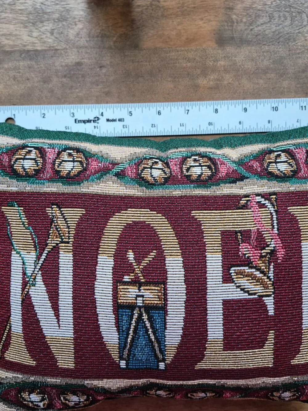 Christmas Tapestry Throw Pillow Noel Festive Holiday Horns Bells Drums 12